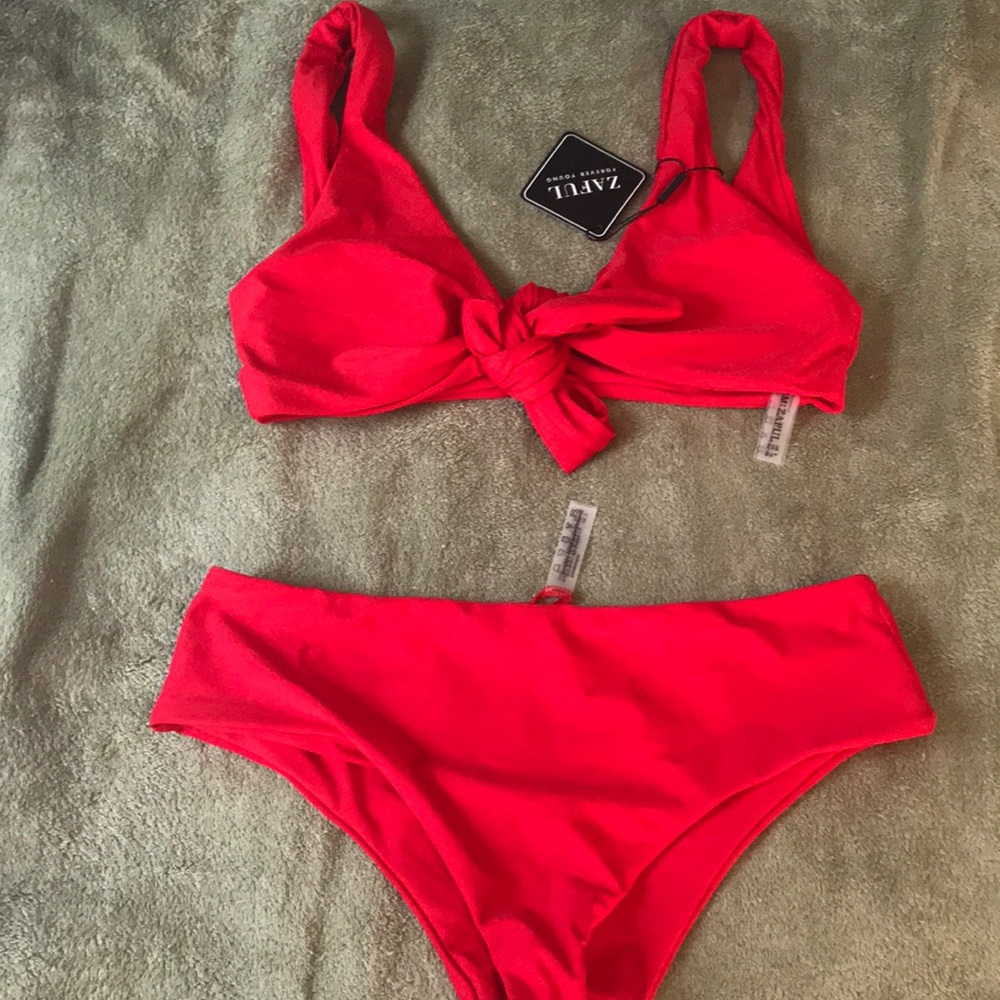 Tie in front red bikini
